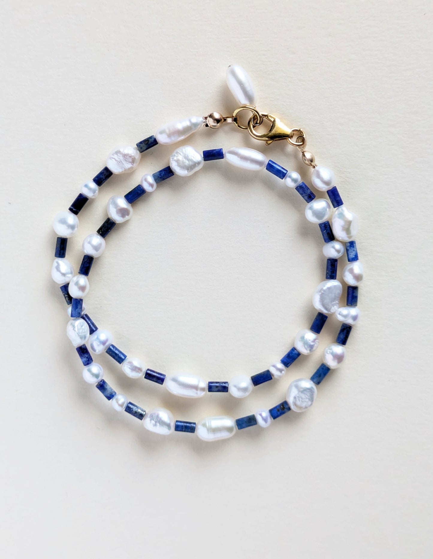 Lapis lazuli necklace as a bracelet.