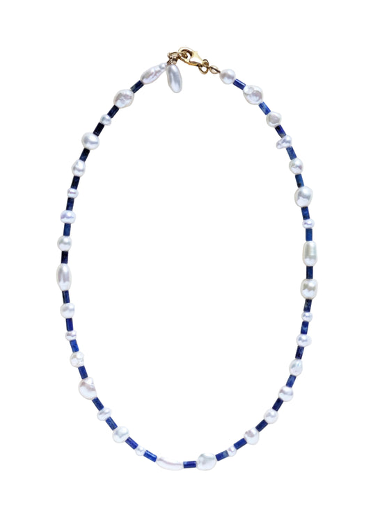 Lapis lazuli and pearl choker.
